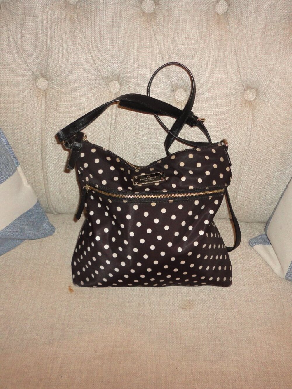 KATE SPADE Canvas Black & White Polka Dot Shoulder Purse